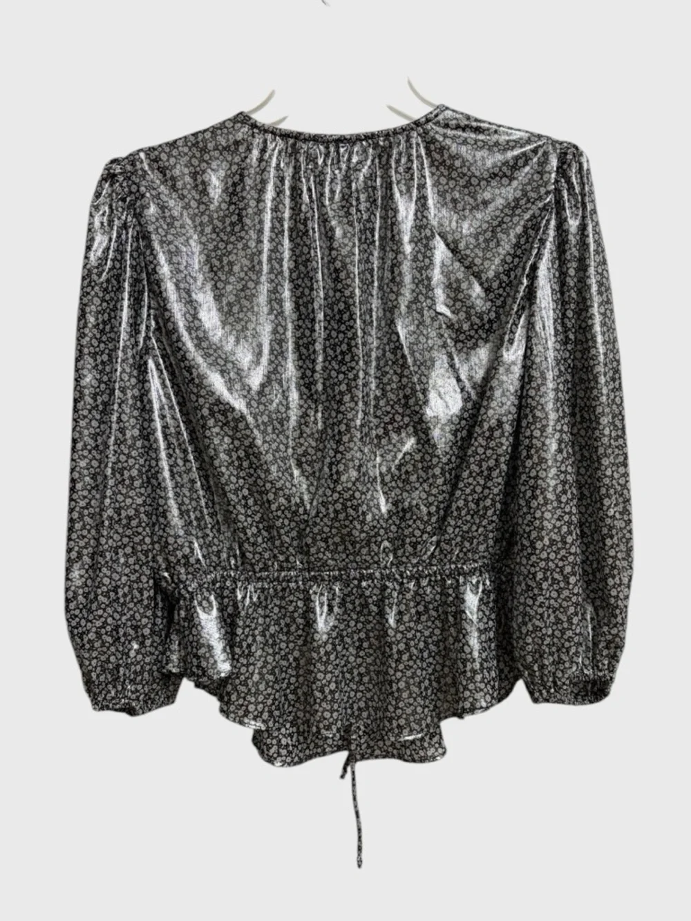 Free People Small Talk That Talk Metallic Silver Floral Top Blouse Size S Disco